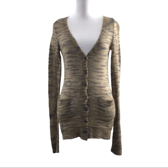 FP Free People Beach Tan Gray Space Dye Knit Cardigan Top Womens XS Mohair Blend - Picture 1 of 9